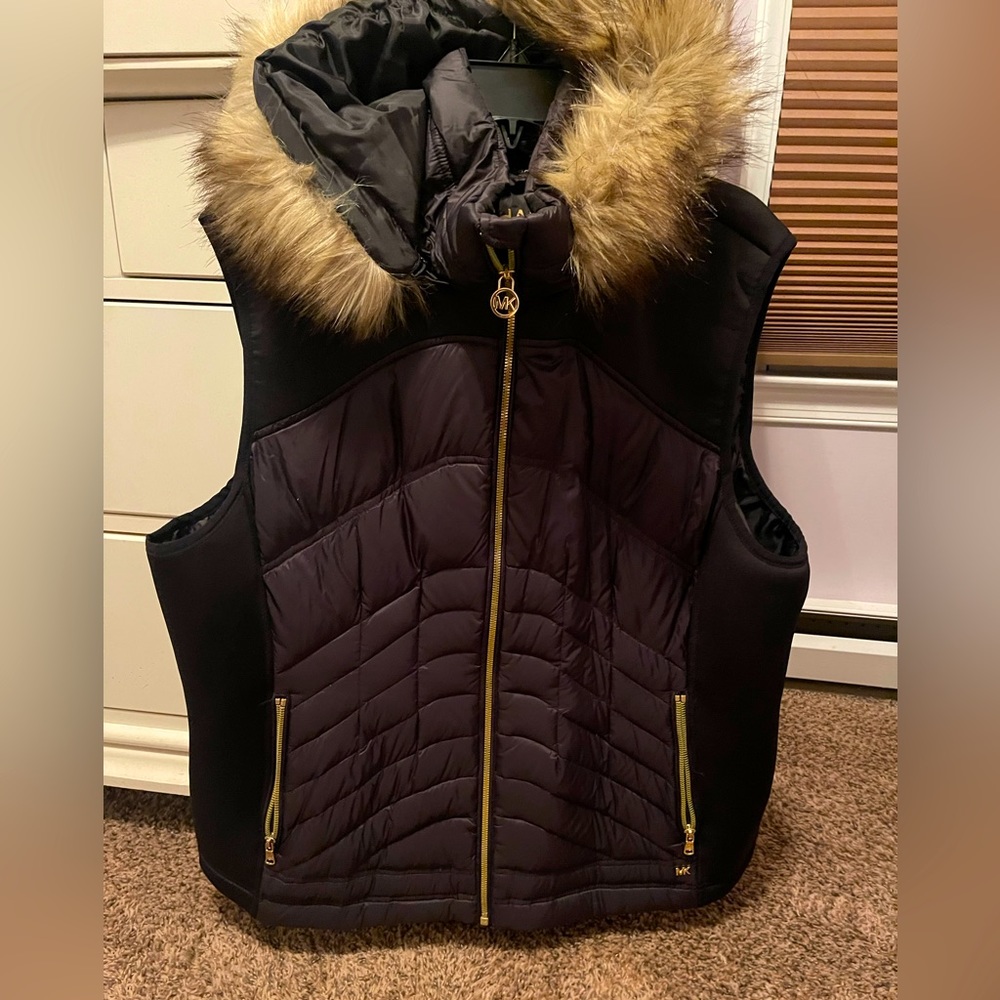 Michael Kors Black Vest With Fur Hood